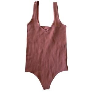 Free People Intimately FP Ribbed Bodysuit Dusty Rose Pink Medium Large